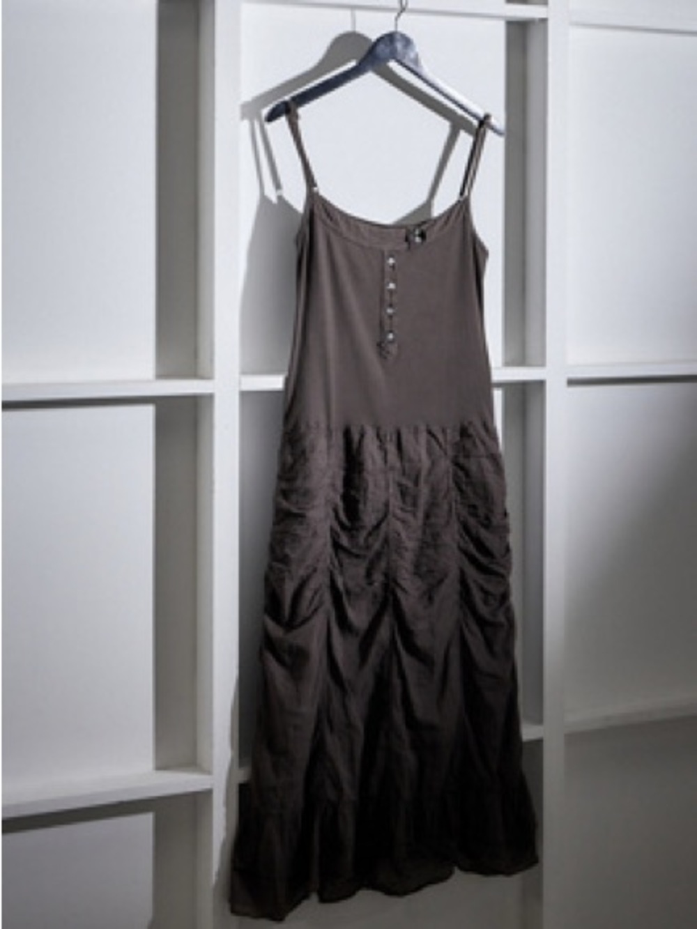 Cop. Copien spaghetti straps Ruched grey Midi Dress